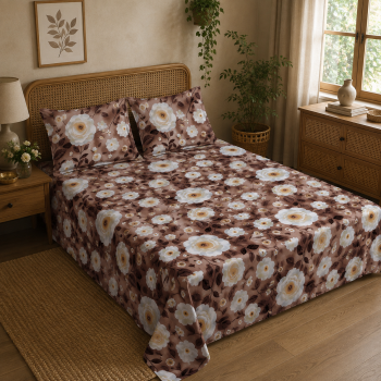 Sale Active 7D Floral Double Bedsheet with 2 Pillow Covers, Vibrant Print & Cotton Blend